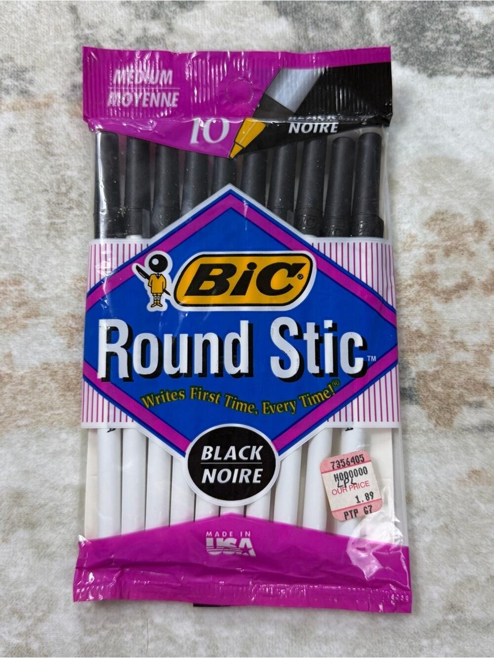 Vintage 1990's BIC Round Stic Ballpoint Pens Black Medium 10 Count New Sealed